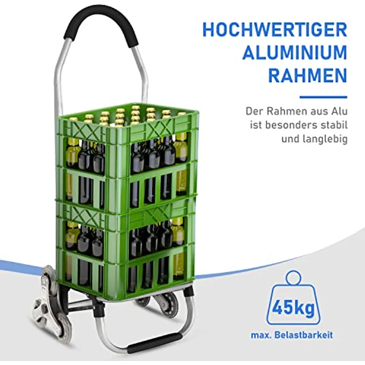 Ribelli Einkaufstrolley schwarz Einkaufswagen hochwertiger Aluminium Rahmen – Klappbarer Einkaufsroller Einkaufsroller – als Rucksack Tragetasche nutzbar – 3+3 Radsystem Treppensteiger– bis 45 kg – Bild 3
