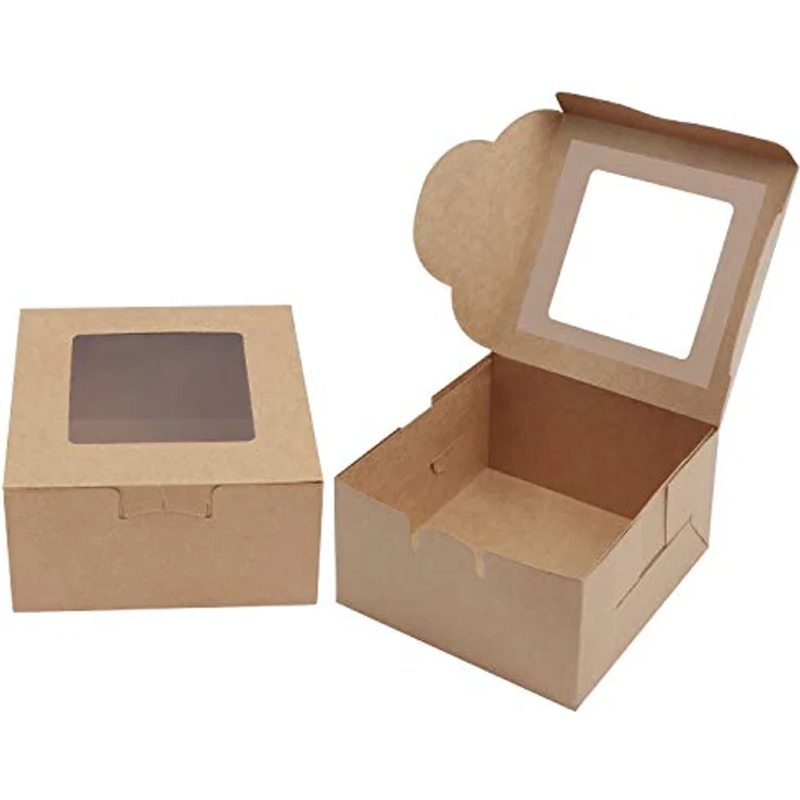 Belle Vous Braune Kraftpapier Geschenkboxen für Gebäck mit Sichtfenster (50Stk) – 10,16x10,16x5,7cm Karton Box Verpackung – Cupcake Schachtel Einweg Pappschachtel für Kekse, Kuchen, Dessert, Geschenke – Bild 4