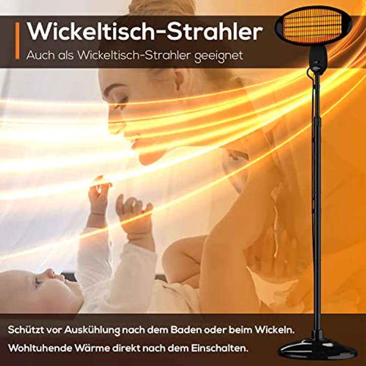 TroniTechnik Quartz-Heizstrahler mit 3 Stufen, verstellbarer Teleskopstange und Kopf, Heizstrahler – Bild 9