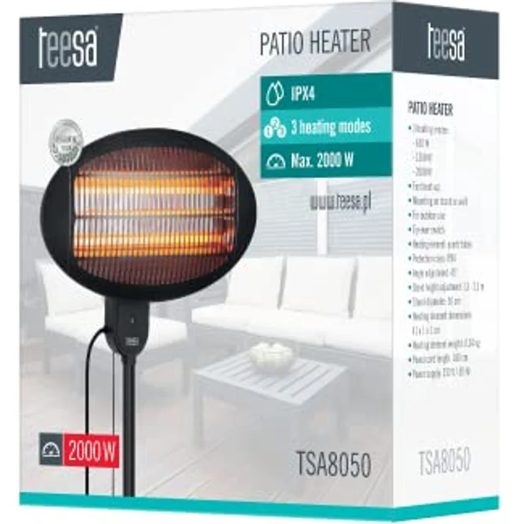 Heizkörper, Terrassen-/Garten, Infrarot, 2000W, Standgerät, Montagemöglichkeiten Wand – Bild 4
