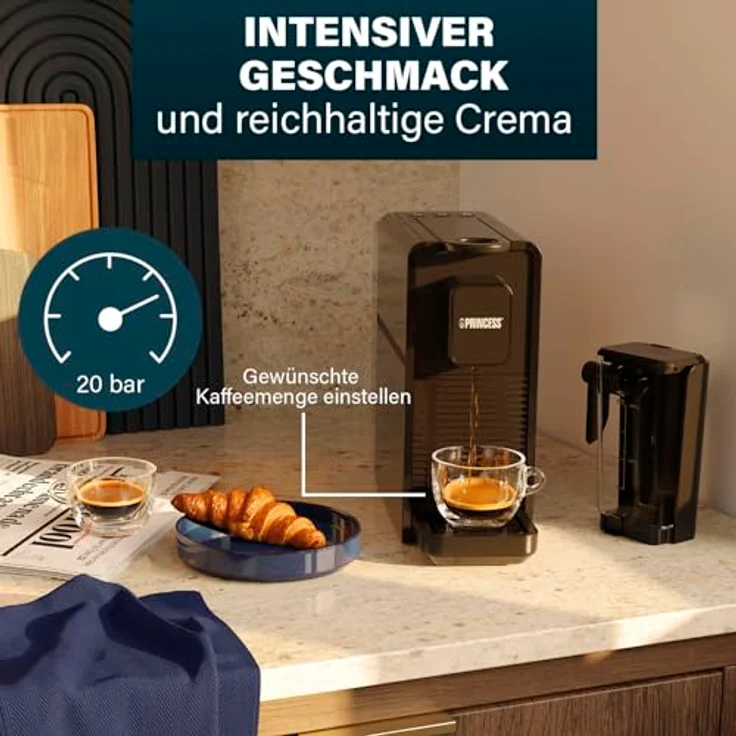 PRINCESS 249455 Capsule and Latte Pro, Kapselmaschine mit 20 bar Pumpe, kompatibel mit Nespresso-Kapseln, automatischem Milchsystem und 0,8L Wassertank – Bild 6