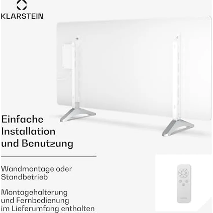 Klarstein Infrarotheizung 720W, Wandmontage & Standgerät, App-Steuerung, Thermostat, Glas-Design, IP43, Überhitzungsschutz, Weiß – Bild 4