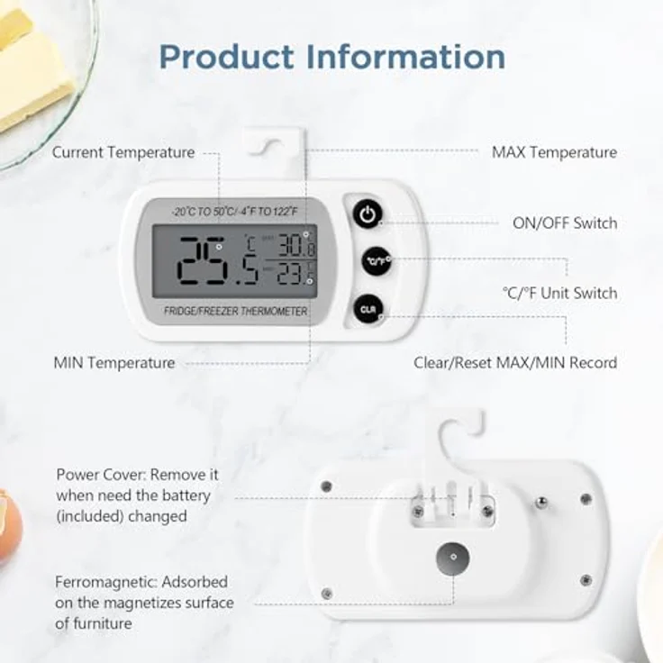 AiQInu Digitale Kühlschrank Thermometer, 3er Set mit LCD-Display, Magnet und Haken, Messbereich -20°C bis 50°C, für Zuhause, Restaurants, Bars, Cafés – Bild 2