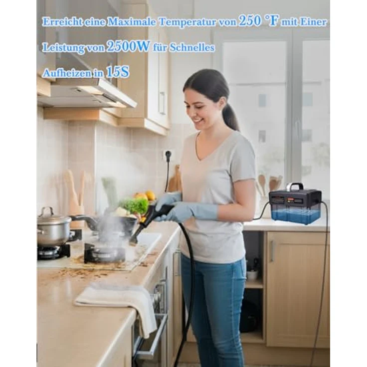 Mecmic Dampfreiniger Handgerät, 2500W, 120 °C Dampf, 1,6L Wassertank, 6-stufig einstellbar, 10 Zubehörteile, tragbar, für Boden, Polstermöbel, Fenster, Auto – Bild 2
