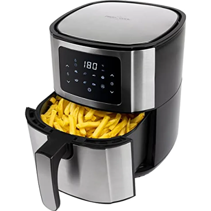 ProfiCook® Heißluftfriteuse PC FR 1239 H - Friteuse Heißluft 5,5L XXL Kapazität, Öl- und fettfreier Airfryer mit LED-Touchscreen u. 7 Programmen, ideal für Pommes Nuggets Steak, Edelstahl 1400W