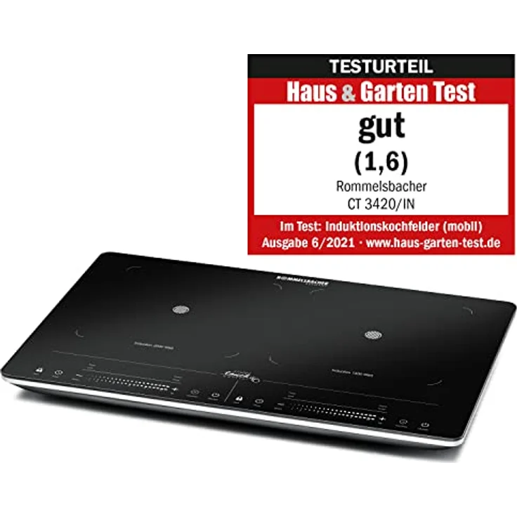 Rommelsbacher CT 3420IN, Kochplatte, Induktion, Anzahl Kochstellen 2, Breite 56 cm, 10 Leistungsstufen, Slider Touch Steuerung, Topferkennung, Restwärmeanzeige, Kontrolllampe, schwarz – Bild 2