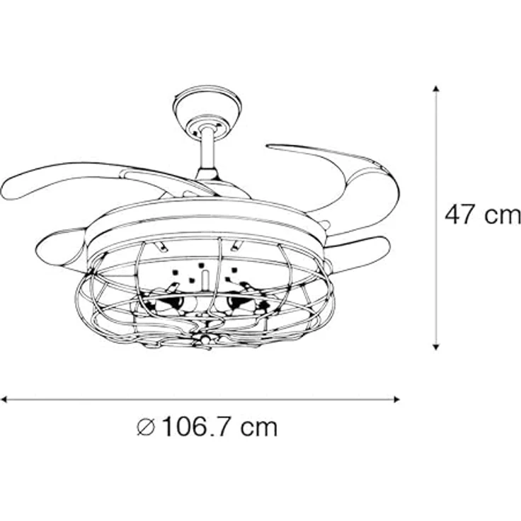 Qazqa - Industrie I Vintage I Deckenventilator mit beleuchtung schwarz mit Fernbedienung 5 Lichter - Gaiola I Wohnzimmer I Schlafzimmer - Stahl Rund - LED geeignet E27 – Bild 4