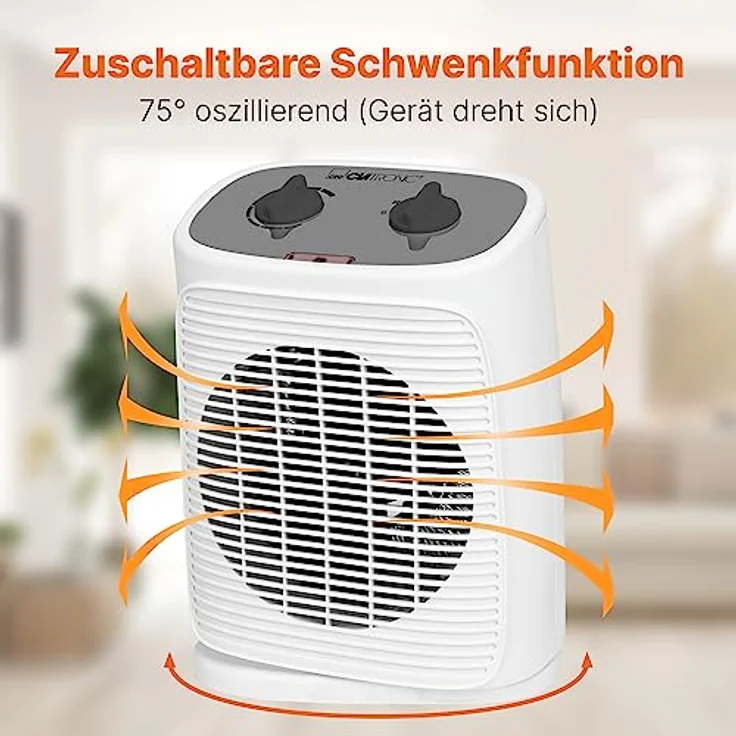 Clatronic® Heizlüfter inkl. Ventilatorfunktion, elektrische Heizung mit stufenlosem regelbarem Thermostat u. 2 Heizstufen, Heizstrahler oszillierend, Heizgerät für Bad, Küche, Garage – HL 3800 – Bild 3