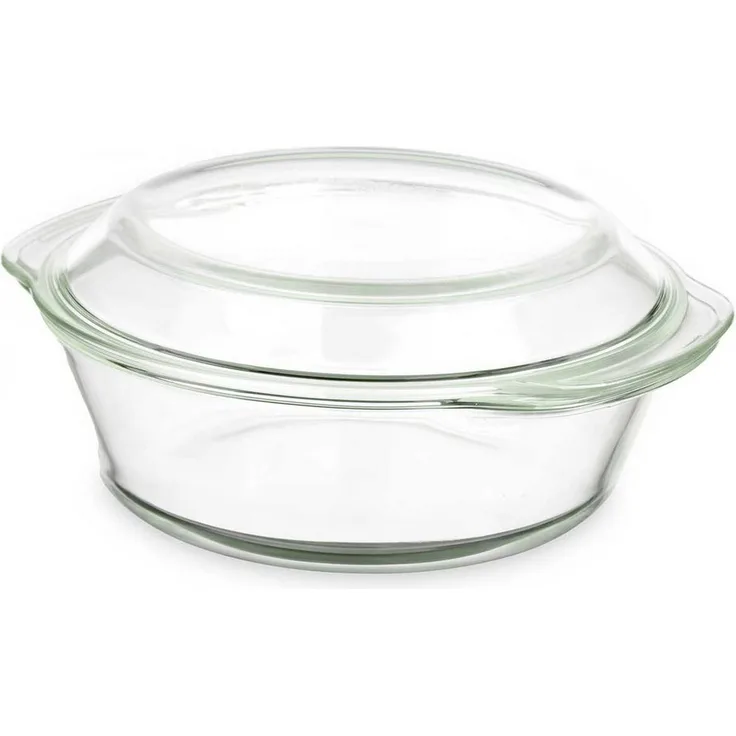 Vivalto Auflaufform, Glas - Runde Auflaufform mit Deckel, 2 l, transparentes Design, hochwertiges Material, einfache Reinigung