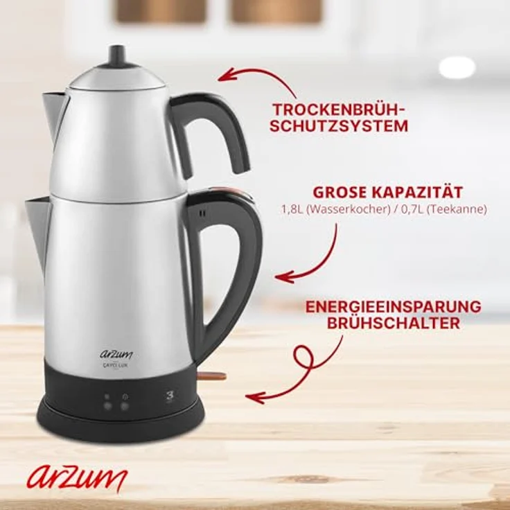 Arzum Cayci Lux, Wasserkocher, Silber, Edelstahl Teebereiter – Bild 4