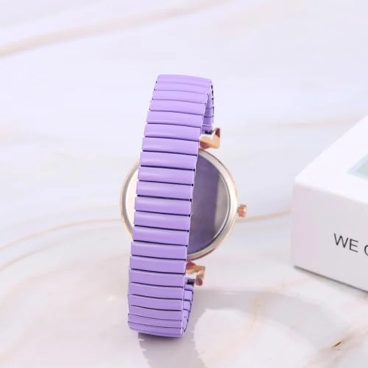 JewelryWe Damenuhr Elastisch Diamant Uhr, Violett Edelstahl Armbanduhr mit Zirkonia und Analog Quarzwerk, leicht ablesbare Digitalskala – Bild 3
