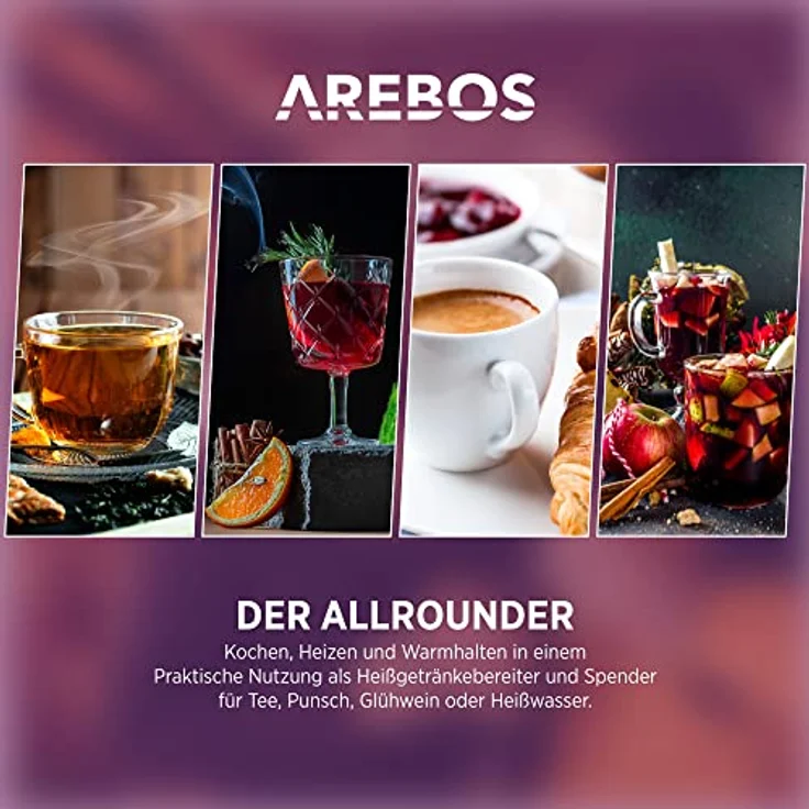 Arebos Glühweinkocher & Einkochautomat AR-HE-GKE88S, 8,8 L, Temperatureinstellung 30-110°C, Überhitzungsschutz, Edelstahl – Bild 6