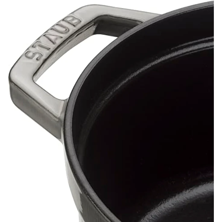 Staub 1102418 Cocotte-Bräter, rund mit Deckel 24 cm, 3,8 L, mit mattschwarzer lierung im Inneren des Topfes, graphitgrau – Bild 5