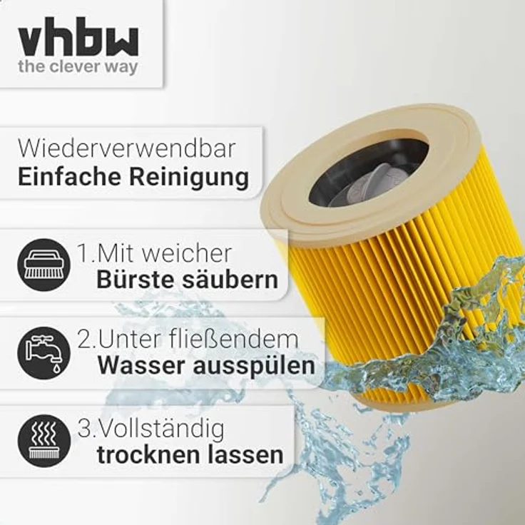 VHBW Faltenfilter kompatibel mit Kärcher wd 2 Plus V-12, nt 27/1 me Professional, patronenfilter in Gelb, für effiziente Saugleistung und einfachen Filterwechsel – Bild 6