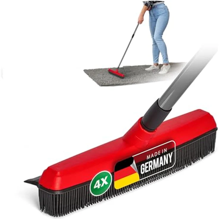 Novaliv 4X Gummibesen mit Teleskopstiel, ideal für die Entfernung von Tierhaaren auf Teppich, Laminat und Parkett, inkl. Abziehlippe, ausziehbar von 74 cm bis 129 cm – Bild 1
