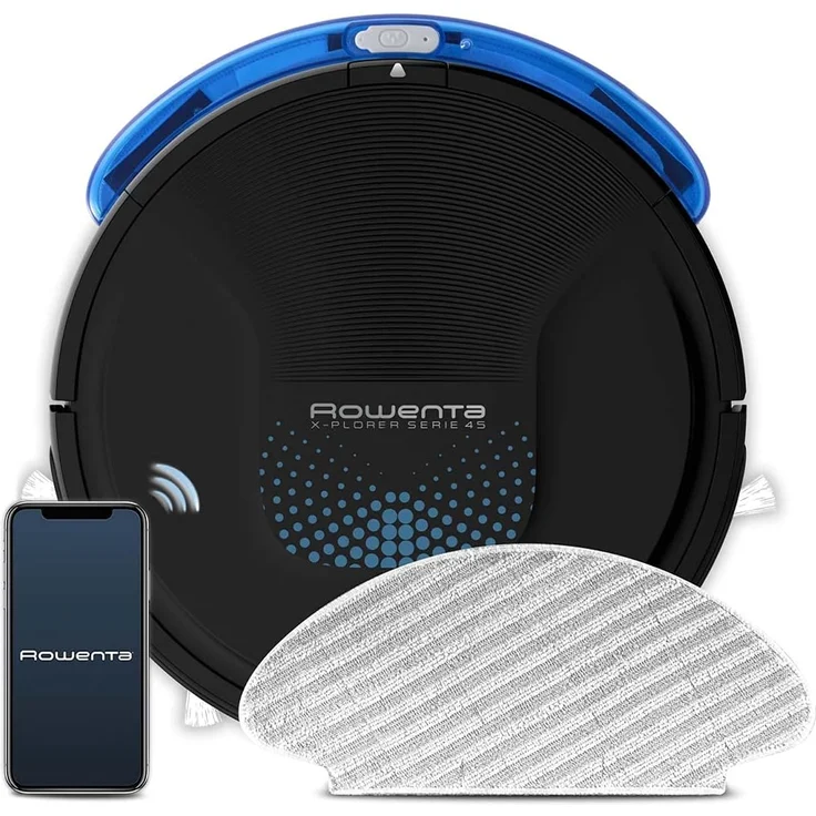 Rowenta RR8275WH X-PLORER Serie 45 AQUA Saugroboter mit Wischfunktion, 150 min Akkubetrieb, schwarz – Bild 1