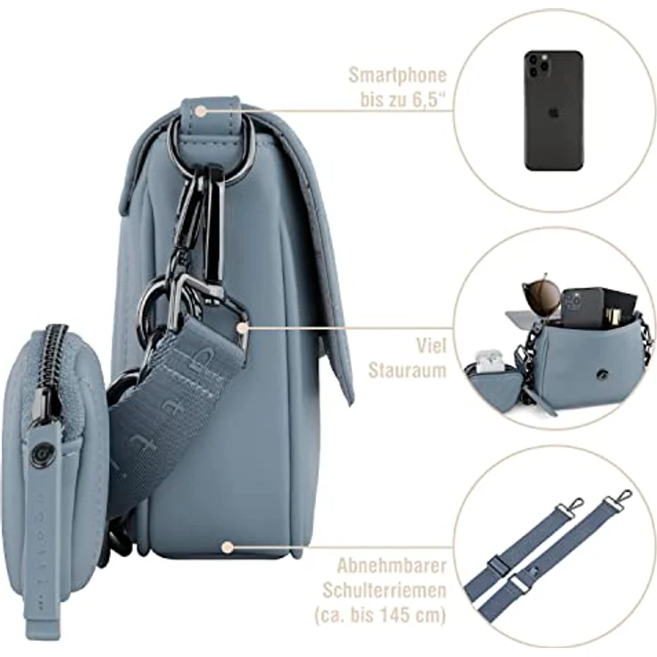 Bugatti Sira Crossover Bag, Umhängetasche aus hochwertigem Kunstleder mit trendiger Steppung, Violett – Bild 4