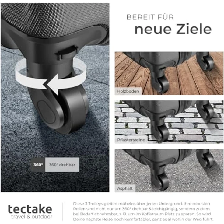 tectake Premium 3er Kofferset Talia, 3-teilig aus robustem ABS-Kunststoff, inkl. Kofferwaage und -anhänger, in Schwarz – Bild 8
