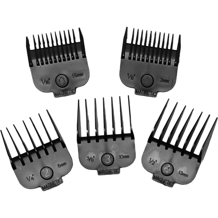 Gamma+ Magnet-Aufsteckkämme, Kammaufsatz Set für Haarschneider Alpha, X-Ergo und Cruiser, 5 verschiedene Längen