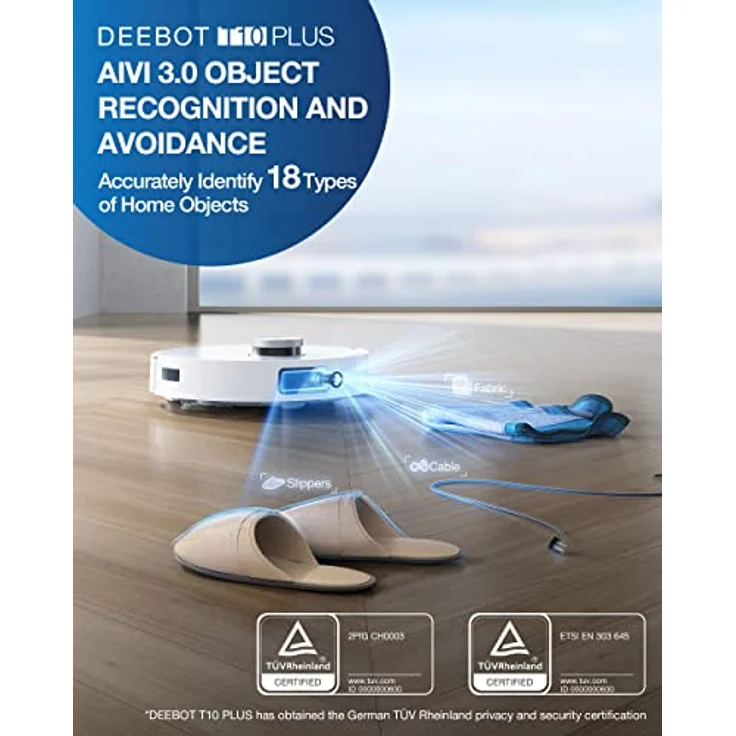 Ecovacs Deebot T10 PLUS Saugroboter mit Wischfunktion und Absaugstation, 260 min Akkubetrieb, 3000 Pa Saugleistung, weiß – Bild 3
