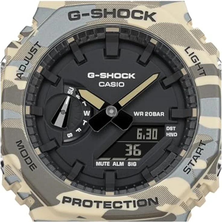 Casio G-Shock GA-2100CM-5AER, Herren-Armbanduhr mit schwarzem Zifferblatt, grünem Camouflageharzband, 5 Alarmen, Automatischem Kalender, Stoßfestigkeit und Weltzeitfunktion – Bild 3