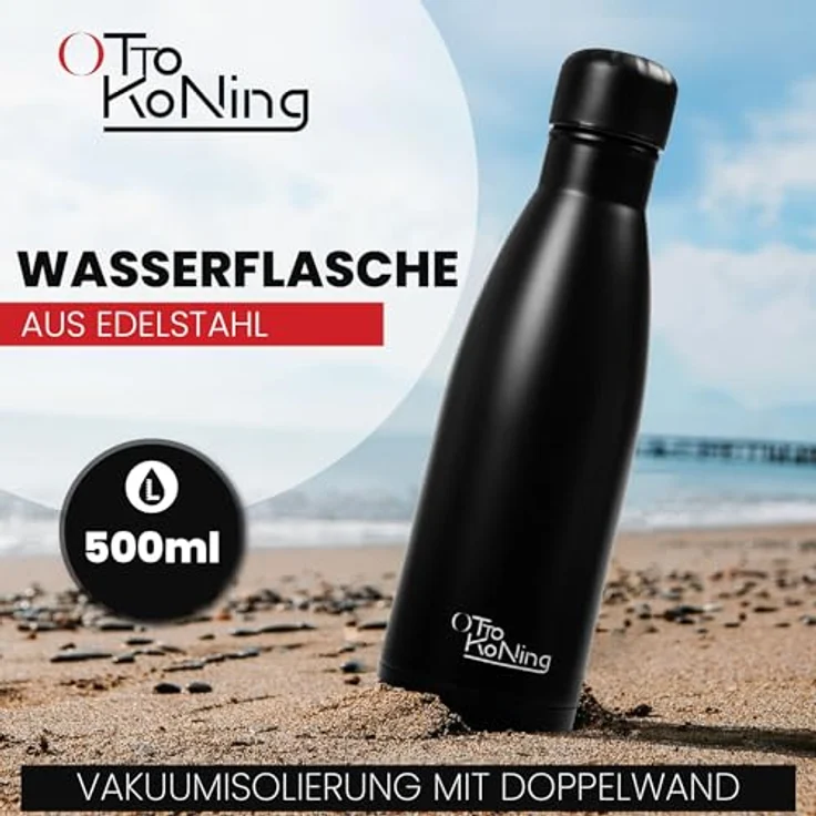 Otto Koning Edelstahl Trinkflasche 500ml, Vakuumisolierte Thermosflasche, Auslaufsicher, für Sport, Schule und Büro, BPA-frei, rostfrei – Bild 2