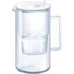 AQUAPHOR Glas-Wasserfilterkanne Weiß inkl. 1 MAXFOR+ Filter I Karaffe im Glas Design mit leicht befüllbaren Klappdeckel I Reduziert Kalk, Chlor & Mikroplastik I Eleganter Wasserfilter 2,5l