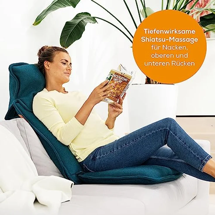 Beurer MG 330 Shiatsu-Massagesitzauflage, 3 Massagebereiche und 2 Intensitäten, tiefenwirksame Massage für Nacken, oberen und unteren Rücken, handsimulierende Massage im Nackenbereich, petrol – Bild 2