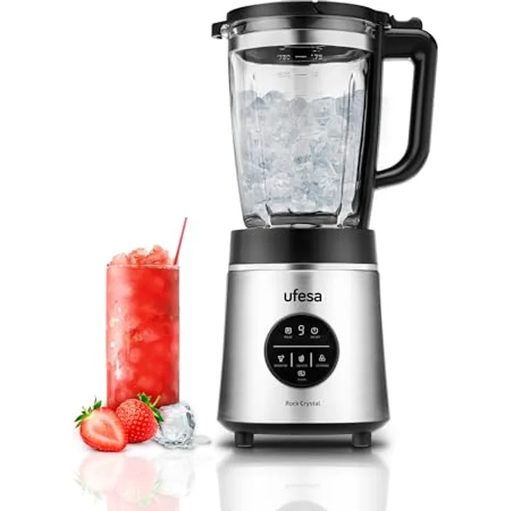 UFESA Rock Crystal Standmixer, 1800W Leistung, 1,75L Glasbehälter, Elektronische Geschwindigkeitsregelung, Ice Crusher, 6 Edelstahlklingen, 4 Automatische Programme