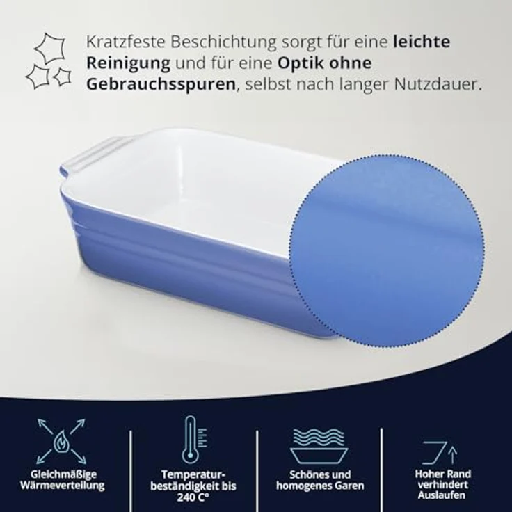KHG Auflaufform klein 22 cm, 0,5 Liter in Hellblau, kratzfeste Keramik-Ofenform für 1 Person, hitzebeständig & spülmaschinengeeignet – Bild 5