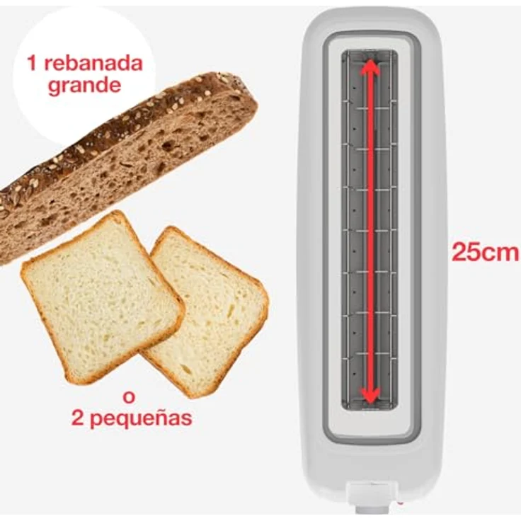 Solac Buon Giorno Toaster 800W | Langer Schlitz | 6 Bräunungsstufen | Selbstzentrierungssystem | Abbrechen-Funktion | Herausnehmbare Krümelschublade | Weiß – Bild 5