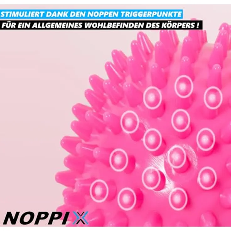 MAVURA Massageball NOPPIX Massageball Set Noppenball Igelball Stachelball Gymnastikball, Triggerball Noppenball Massage Ball Stachel Igel Ball [4 Stück], Bunte weiche Noppenmassagebälle mit praktischem Set – Bild 4