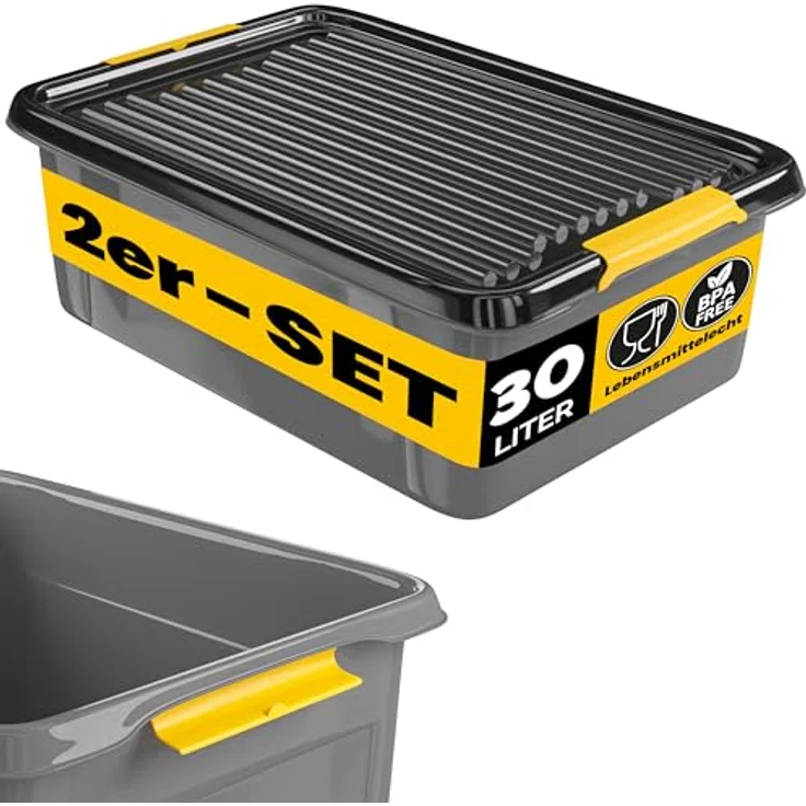 Monzana® 2x Aufbewahrungsbox 30L, stapelbar und blickdicht, 40kg belastbar, aus BPA-freiem Kunststoff, anthrazitgrau – Bild 1