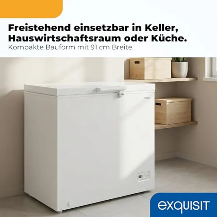 Exquisit GT5201-HE-040E Gefriertruhe, 198 l Nutzinhalt, 41 dB, Schnellgefrieren, LED-Beleuchtung, weiss – Bild 3