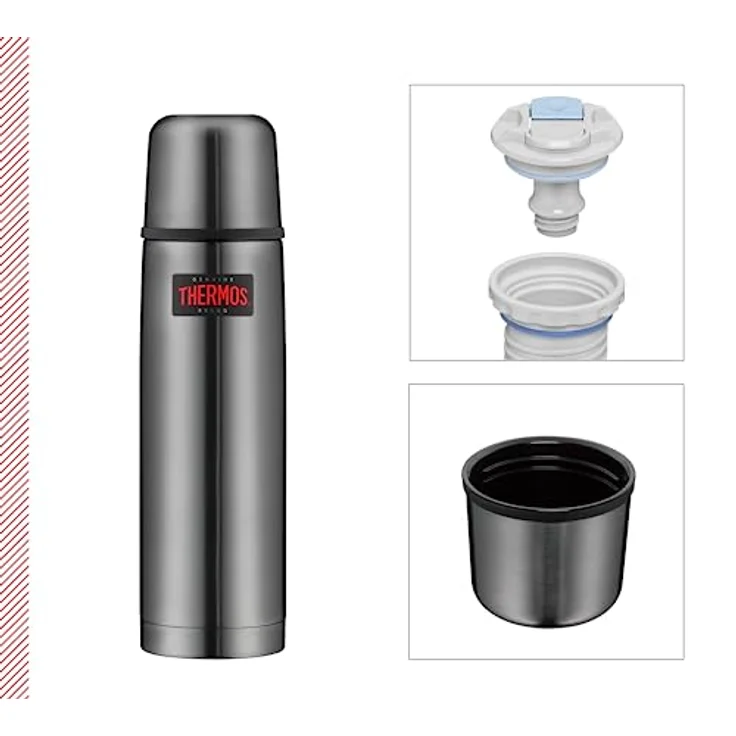 THERMOS 4019.218.075 Thermosflasche Light & Compact, Edelstahl Cool Grey 0,75 l, Spülmaschinenfest, 18 Stunen heiß, 24 Stunden kalt – Bild 3