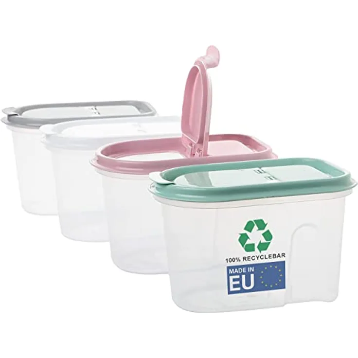 Centi 4er Set Vorratsdosen, transparent mit Klappdeckel, stapelbar, für Mikrowelle und Spülmaschine geeignet