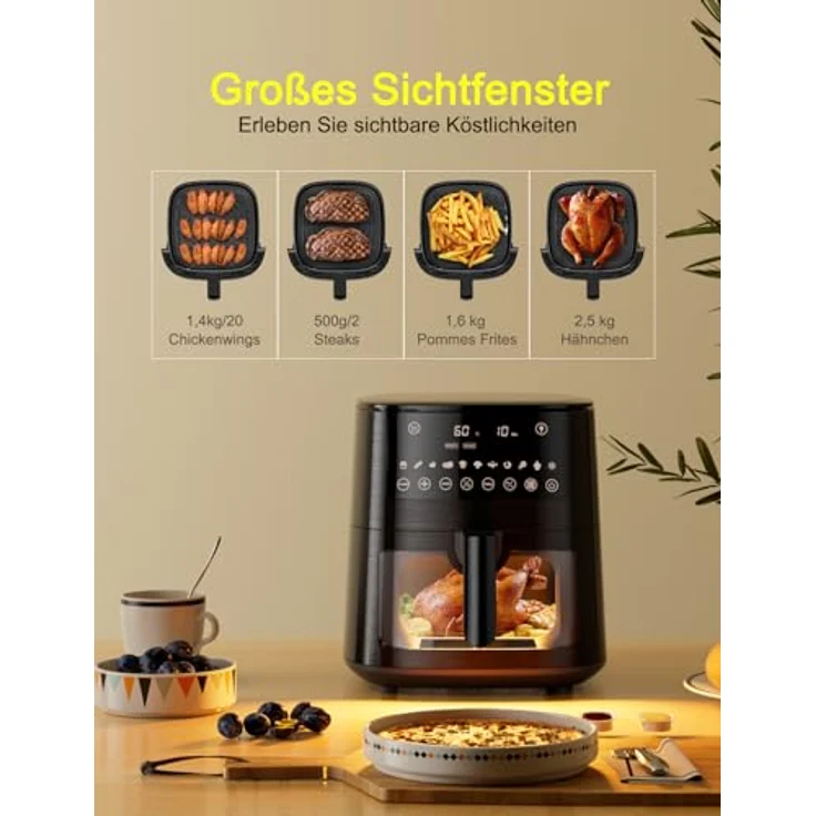 cookwise Heißluftfritteuse Airfryer XXL 7,2L, 11-in-1 mit Sichtfenster, Warmhalte- und Vorheizfunktion, Timer, öl- und fettfreies Kochen – Bild 2