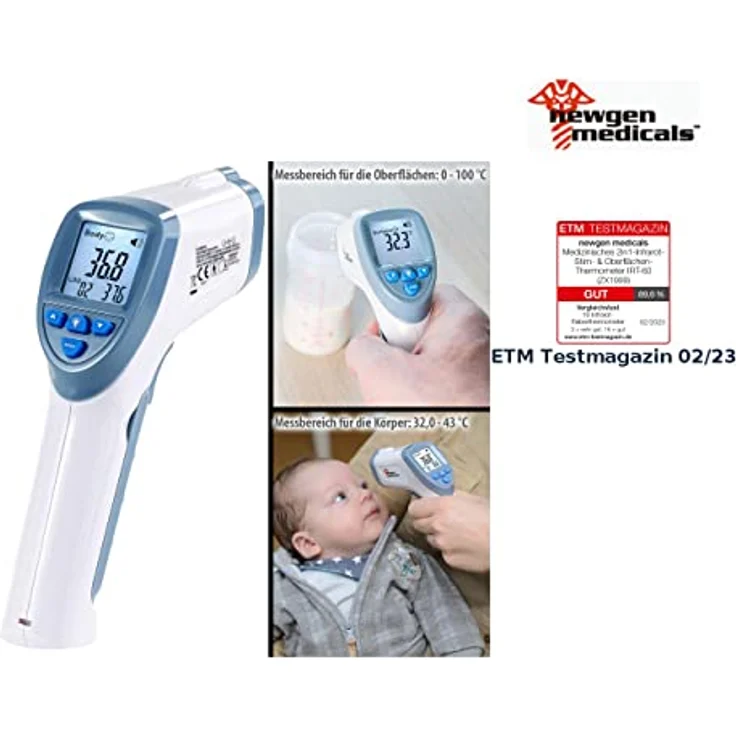 newgen medicals Stirnthermometer  IRT-60 (ZX1999): Medizinisches 2in1-Infrarot-Stirn- & Oberflächen-Thermometer (Fiebermessgerät) – Bild 2