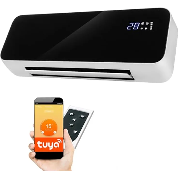 LEHMANN LHOHH-2013A Wandheizlüfter mit 2 Leistungsstufen 1000/2000 W | Wi-Fi, Fernbedienung, LED-Display | Timer, Oszillation (Schwarz)