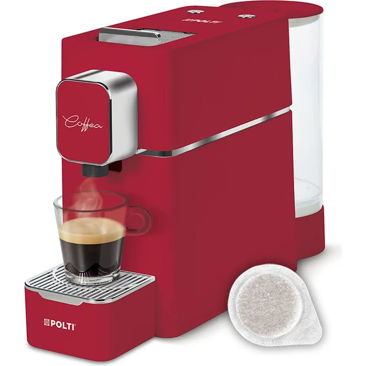 Polti COFFEA S15R, vollautomatische Kapselmaschine für Espresso und Caffè Lungo, 19 bar Druck, 0,85 l Wassertank, rot