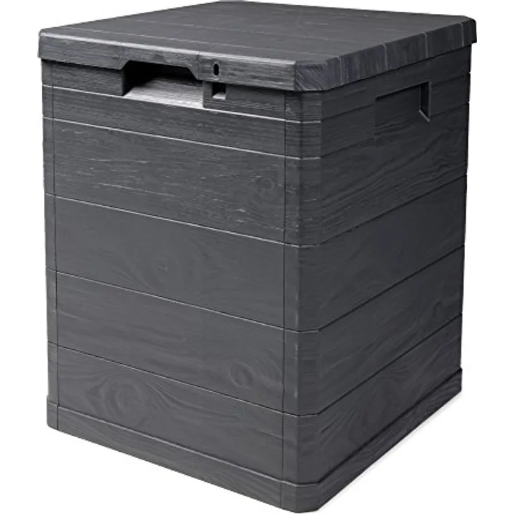 Ondis24 Aufbwahrungsbox Madera Mini Holz-Optik 90L abschließbar Truhe Kissenbox (Anthrazit)