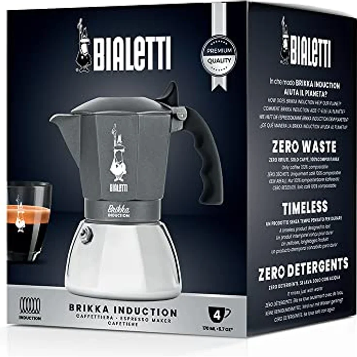 Bialetti Espressokocher Brikka für 4 Tassen, Espresso, Espressokanne, Induktion, Edelstahl, schwarz, silber, 150 ml, 7317 – Bild 2