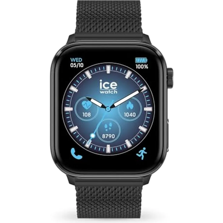 ICE-WATCH Smart Watch 024300, Schwarz Edelstahl Band, 1,78-Zoll AMOLED-Bildschirm