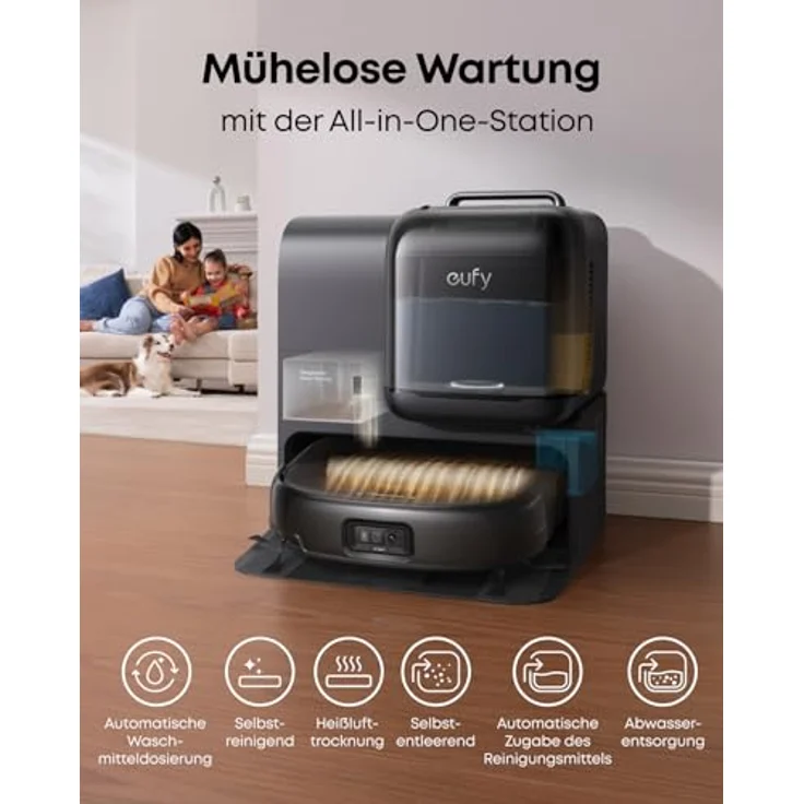 eufy Saugroboter Omni E28 HydroJet, 20000Pa Saugkraft, mit Tiefenreinigung, Wischfunktion, All-in-One-Station, App Control – Bild 8