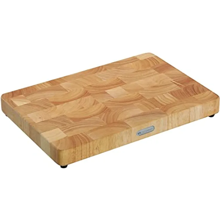 Zassenhaus Hackblock aus hochwertigem Stirnholz | Gummibaum | Hell | 45×30×4,5 cm | mit rutschfesten Füßen | Stirnholz Schneidebrett | Hackbrett Holz | Holzbrett Küche | Steak Brett, 051087
