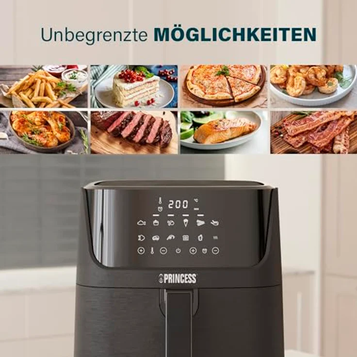 Princess Digitale Heißluftfritteuse – 6,5 L mit herausnehmbarer Trennwand – 60 Prozent weniger Energieverbrauch – Digitaler Touchscreen – 12 Programme – Ohne Öl – Schwarz – Bild 3