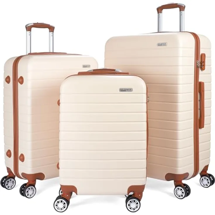BRUBAKER Kofferset Paris - Hartschalen Koffer Set mit Zahlenschloss, 4 Rollen - Creme Weiß und Hellbraun
