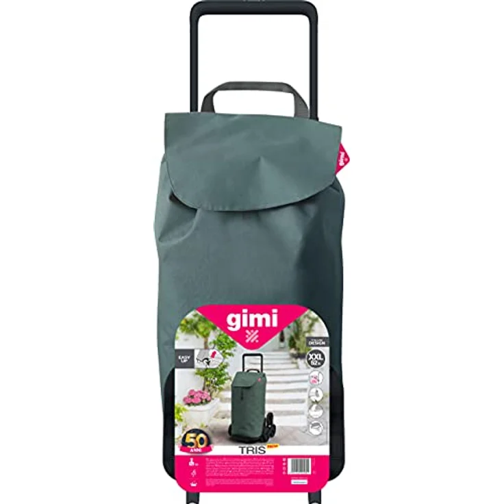Gimi Einkaufstrolley mit 6 Rädern, wasserdichte Tasche, 100% Polyester, Fassungsvermögen 52 l, 44,1 x 50,7 x 95,6 cm, grün, Grande, 168423 – Bild 2