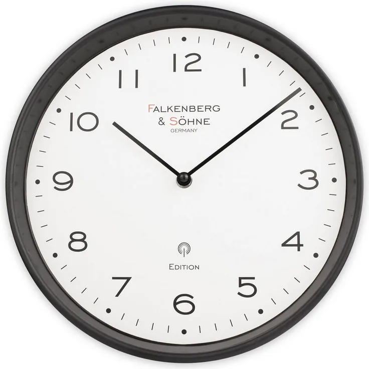 Miraval Design Funkwanduhr von Falkenberg & Söhne, DCF77 Funk-Empfänger, lautloses Quarzuhrwerk, 30 cm Durchmesser, schwarz