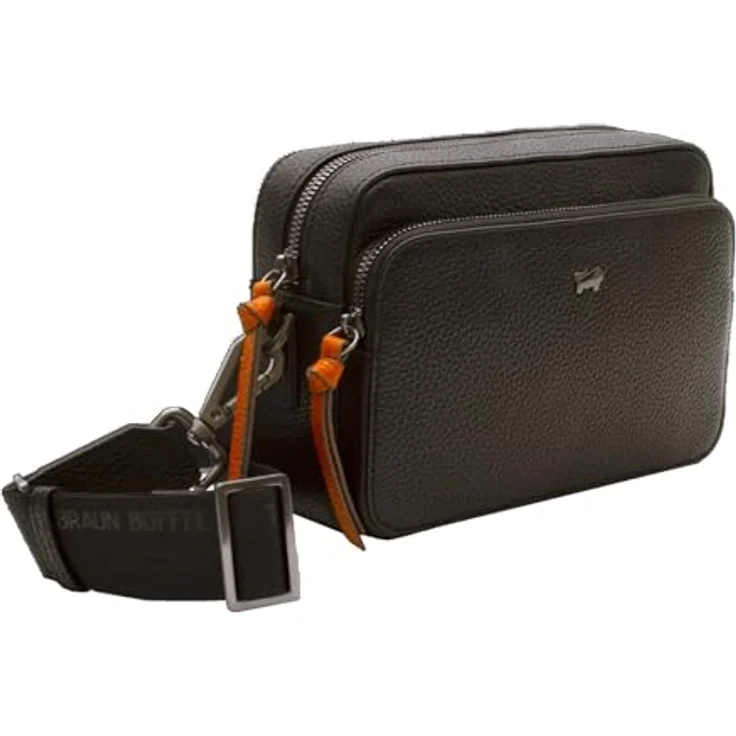 Braun Büffel Umhängetasche Novara 26341, Schwarz, aus hochwertigem genarbtem Rindleder mit praktischer Fächereinteilung – Bild 2